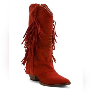 Dingo Red Fringe Knee High Boots